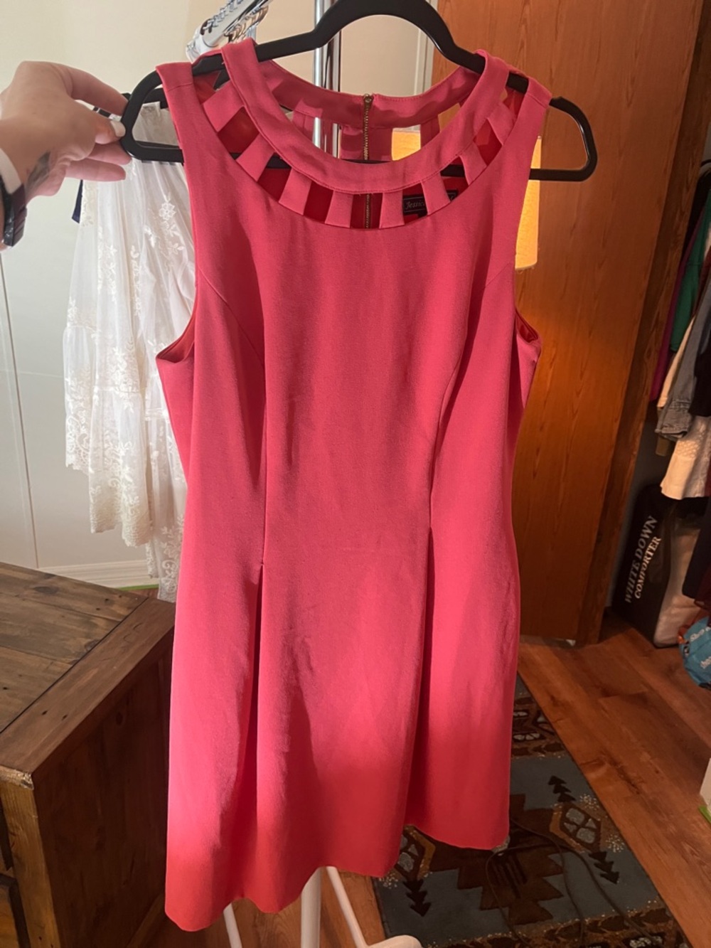Women's Sleeveless Pink Cutout Neck A-Line Dress